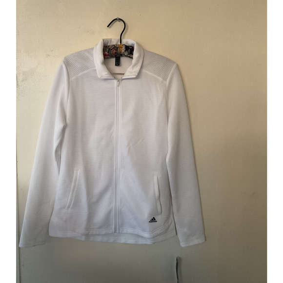 NWT Adidas Women’s White Ribbed Full Zip Jacket • Golf Activewear • Size M - Picture 4 of 8